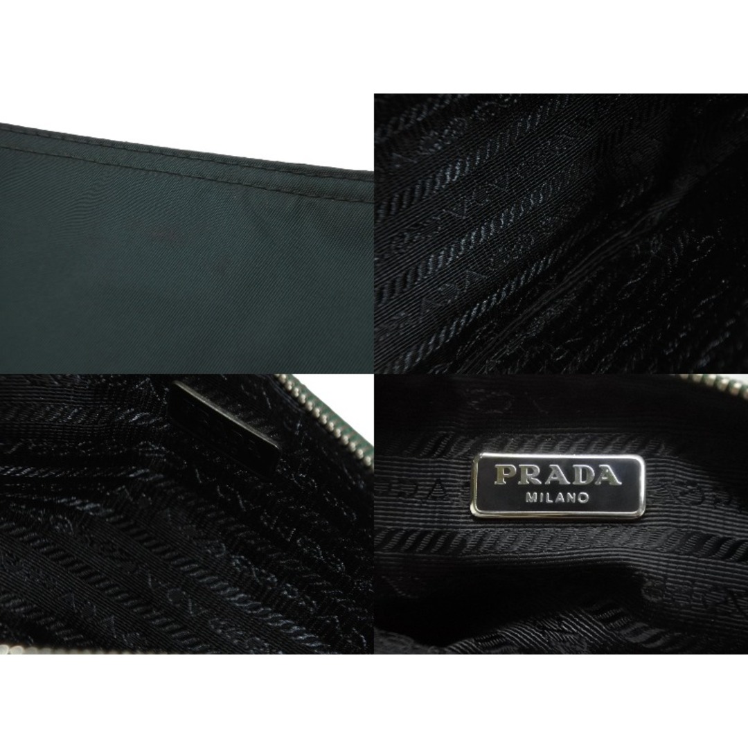 PRADA(プラダ)のPRADA プラダ ポーチ クラッチ クマ ベアー ナイロン 化粧ポーチ 小物入れ グリーン シルバー金具 美品 中古 57436 レディースのファッション小物(ポーチ)の商品写真