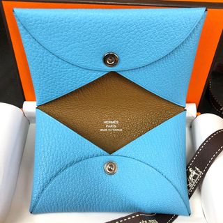 エルメス(Hermes)のHERMES カルヴィ バイカラー ブルーアトール(名刺入れ/定期入れ)