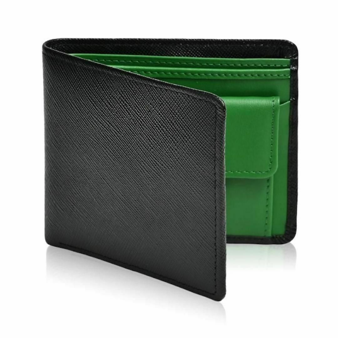 新品本革 財布 メンズ 男性 高級 2つ折りサフィアーノレザー 緑 グリーン メンズのファッション小物(折り財布)の商品写真
