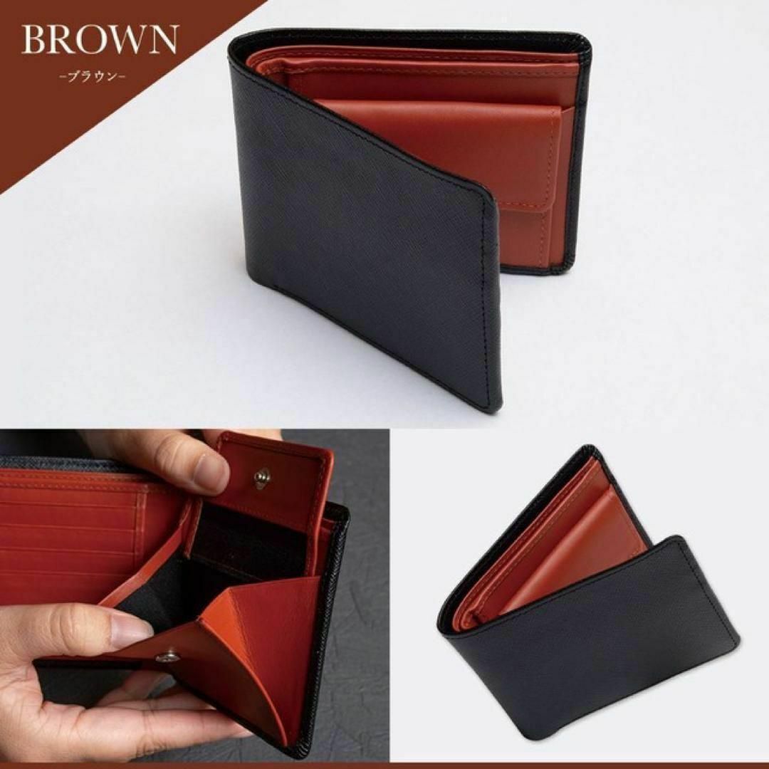 新品本革財布 メンズ 男性 高級 2つ折りサフィアーノレザー 茶 ブラウン メンズのファッション小物(折り財布)の商品写真