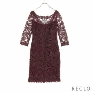 タダシショウジ(TADASHI SHOJI)のCORDED EMBROIDERY ON TULLE ドレスワンピース 七分袖 レース レーヨン ボルドー(その他)