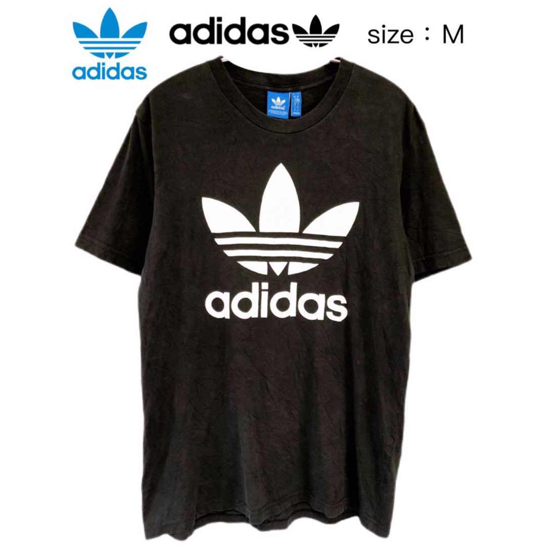 adidas(アディダス)のadidas　トレフォイル　Tシャツ　M　黒　USA古着 メンズのトップス(Tシャツ/カットソー(半袖/袖なし))の商品写真