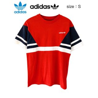 アディダス(adidas)のadidas　トレフォイル　刺繍ロゴ　Tシャツ　S　赤✕紺✕白　EU古着(Tシャツ/カットソー(半袖/袖なし))