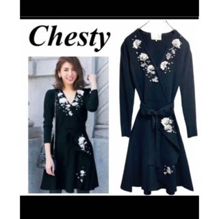 チェスティ(Chesty)のれい様専用　chesty  フラワーカシュクールニットワンピース(ひざ丈ワンピース)