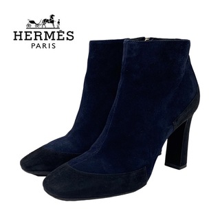 エルメス(Hermes)のエルメス HERMES ブーツ ショートブーツ 靴 シューズ スエード ネイビー ブラック バイカラー(ブーツ)
