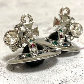 ヴィヴィアンウエストウッド(Vivienne Westwood)のヴィヴィアン　タイニーピアス　シルバー×ブラック　マルチストーン(ピアス)