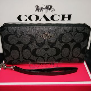 コーチ(COACH)のギフト⭕️ コーチ 人気のブラックチャコール　メンズレディス　長財布　(長財布)