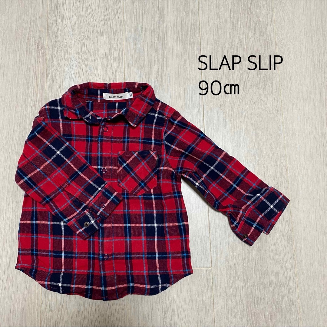 SLAP SLIP(スラップスリップ)のSLAP SLIP スラップスリップ　赤　チェックシャツ　90 キッズ/ベビー/マタニティのキッズ服女の子用(90cm~)(Tシャツ/カットソー)の商品写真