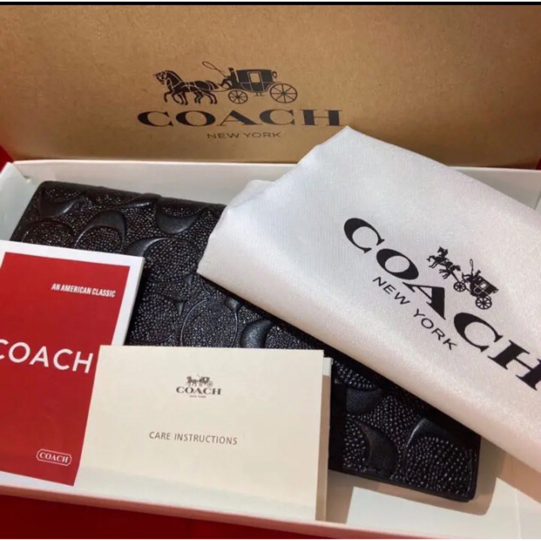 COACH - ギフト⭕️ コーチ 本革スリム 二つ折り長財布 ブラックの通販