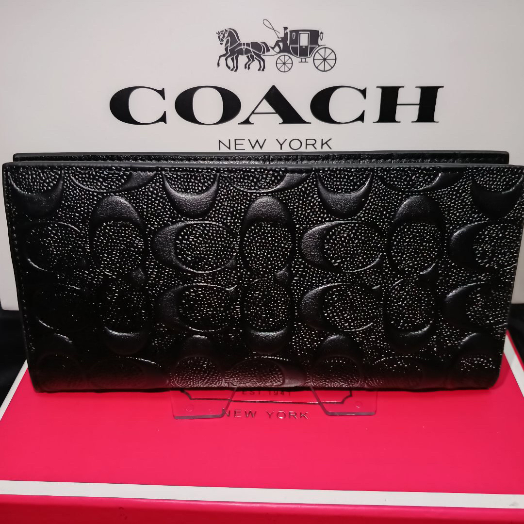 COACH - ギフト⭕️ コーチ 本革スリム 二つ折り長財布 ブラックの通販