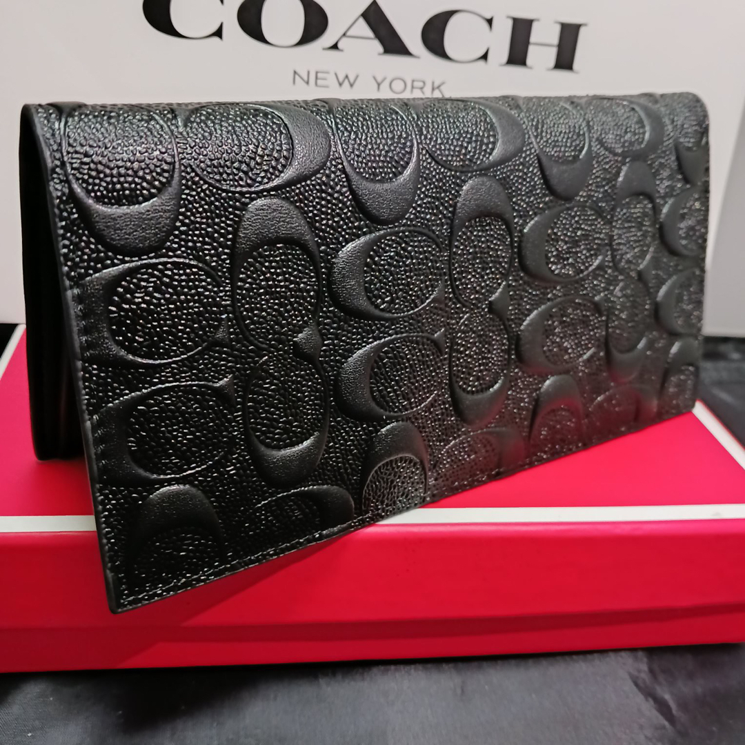 COACH - ギフト⭕️ コーチ 本革スリム 二つ折り長財布 ブラックの通販