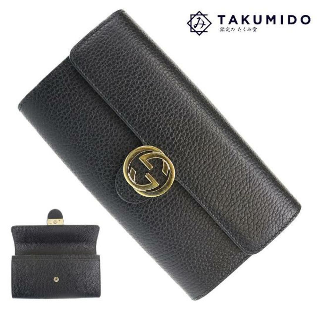 グッチ 二つ折り長財布 インターロッキングG ロングウォレット 615524 ブラック レザー GUCCI 【中古】 | 黒 シンプル GG メンズ  ファッション サイフ ブランド小物 ABランク | フリマアプリ ラクマ