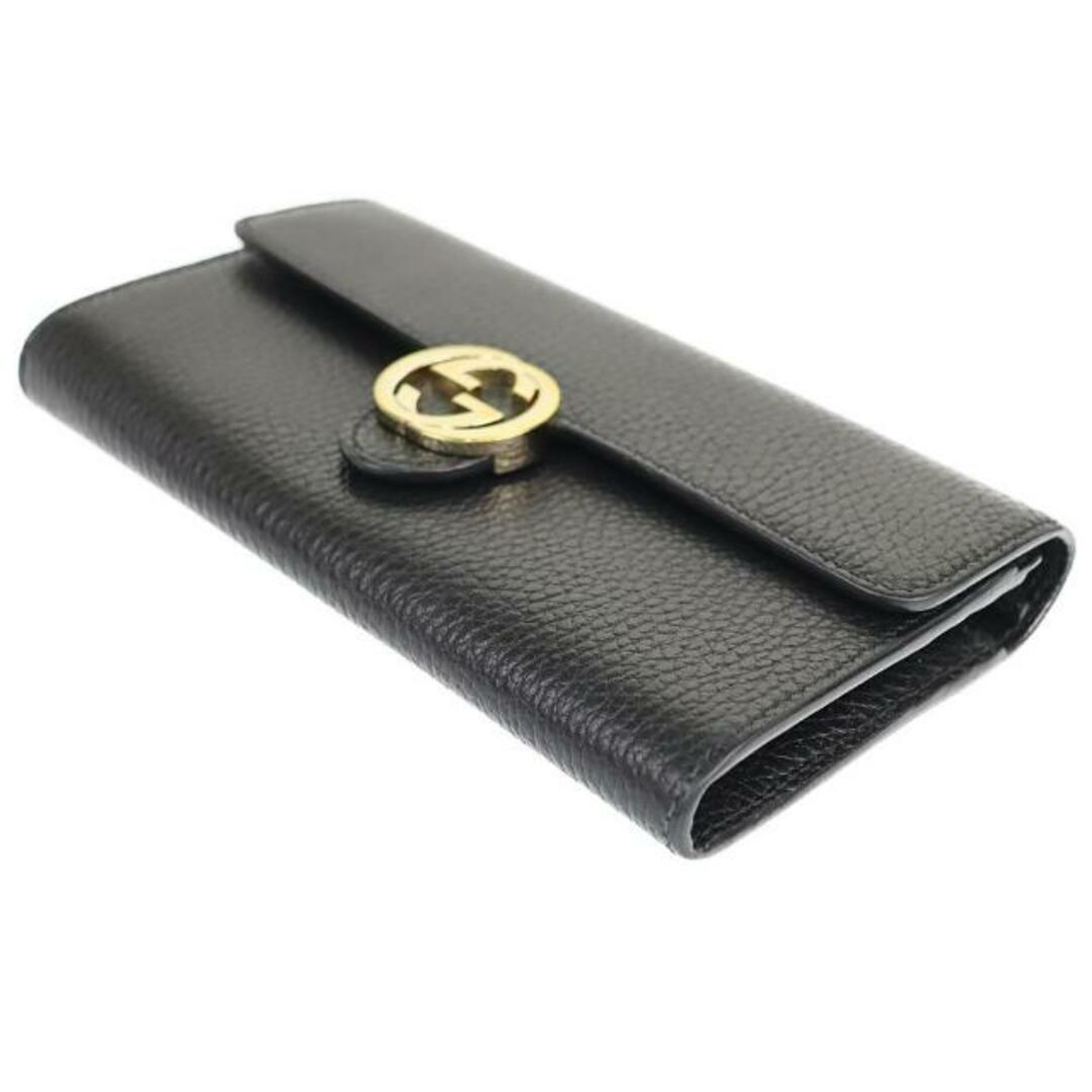 グッチ 二つ折り長財布 インターロッキングG ロングウォレット 615524 ブラック レザー GUCCI 【中古】 | 黒 シンプル GG メンズ  ファッション サイフ ブランド小物 ABランク