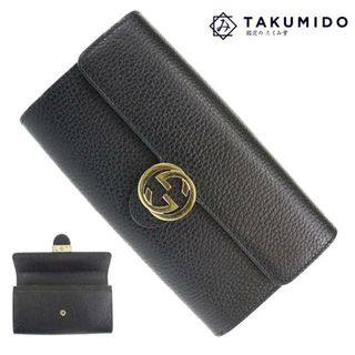 グッチ(Gucci)のグッチ 二つ折り長財布 インターロッキングG ロングウォレット 615524 ブラック レザー GUCCI 【中古】 | 黒 シンプル GG メンズ ファッション サイフ ブランド小物 ABランク(長財布)