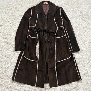 マルニ(Marni)のマルニ レザーコート リボン リアルレザー パイピング ロングコート スエード(ロングコート)