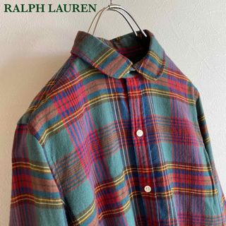 ラルフローレン(Ralph Lauren)のラルフローレン 丸襟 タータンチェック ネルシャツ 9 モスグリーン レッド(シャツ/ブラウス(長袖/七分))