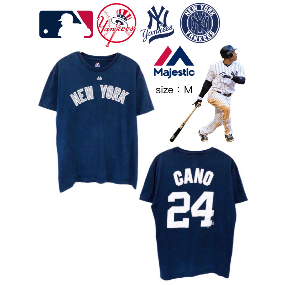 Majestic(マジェスティック)のMLB　ヤンキース　ロビンソン・カノ　24　Tシャツ　M　ネイビー　USA古着 メンズのトップス(Tシャツ/カットソー(半袖/袖なし))の商品写真