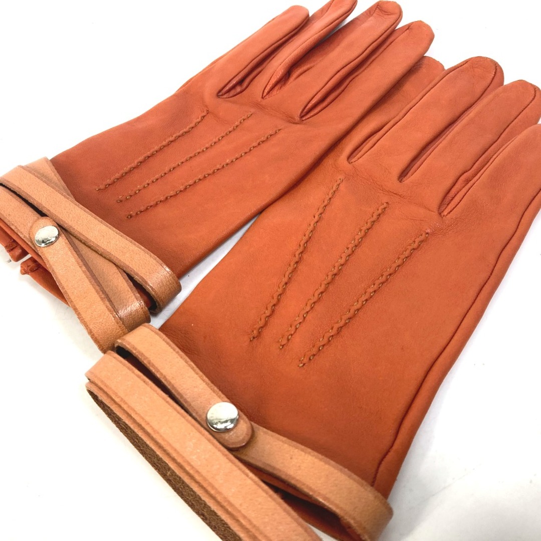 Hermes(エルメス)のエルメス HERMES セリエ  ベルト グローブ 手袋 レザー オレンジ 美品 レディースのファッション小物(手袋)の商品写真
