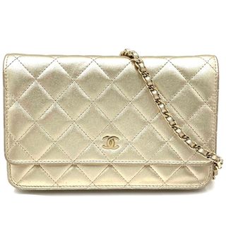 シャネル(CHANEL)の【在庫処分】CHANEL シャネル チェーンウォレット ショルダーバッグ 肩掛け 斜め掛け マトラッセ ココマーク ココ 鞄 かばん レザー    ゴールド ゴールド金具 レディース 人気【中古品】(ウォレットチェーン)