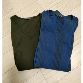 美品　メンズロンT２枚セット　黒　青　Ｍサイズ(Tシャツ/カットソー(七分/長袖))