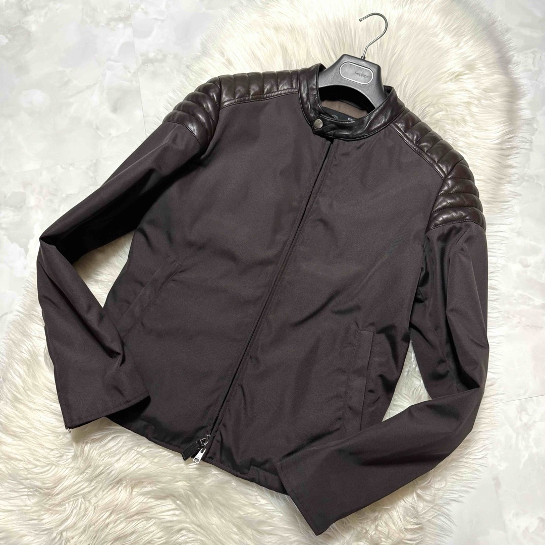 Gucci(グッチ)の本物 美品 グッチ レザー切替 ZIP UP ブルゾン ジャケット 46 濃茶 メンズのジャケット/アウター(ブルゾン)の商品写真