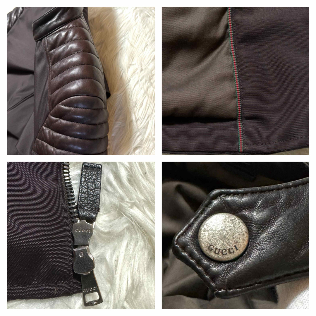 Gucci(グッチ)の本物 美品 グッチ レザー切替 ZIP UP ブルゾン ジャケット 46 濃茶 メンズのジャケット/アウター(ブルゾン)の商品写真
