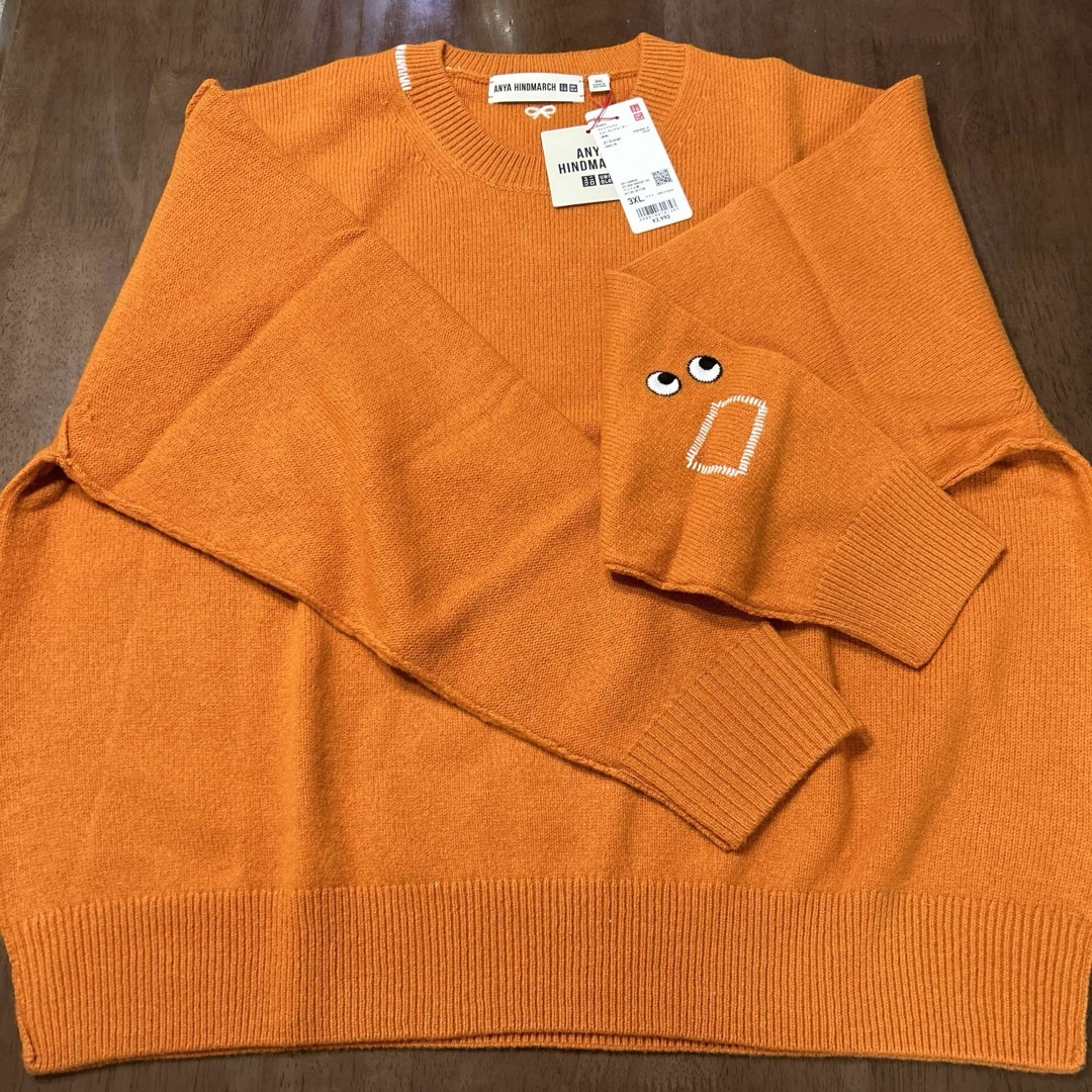 UNIQLO(ユニクロ)のユニクロ アニヤハインドマーチプレミアムラムクルーネックセーター オレンジ3XL レディースのトップス(ニット/セーター)の商品写真