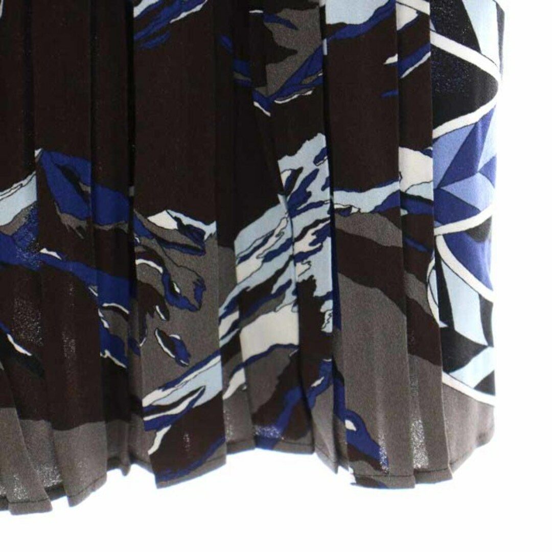 EMILIO PUCCI(エミリオプッチ)のエミリオプッチ プリーツスカート ひざ丈 シルク混 総柄 I42 M 黒 青 レディースのスカート(ひざ丈スカート)の商品写真