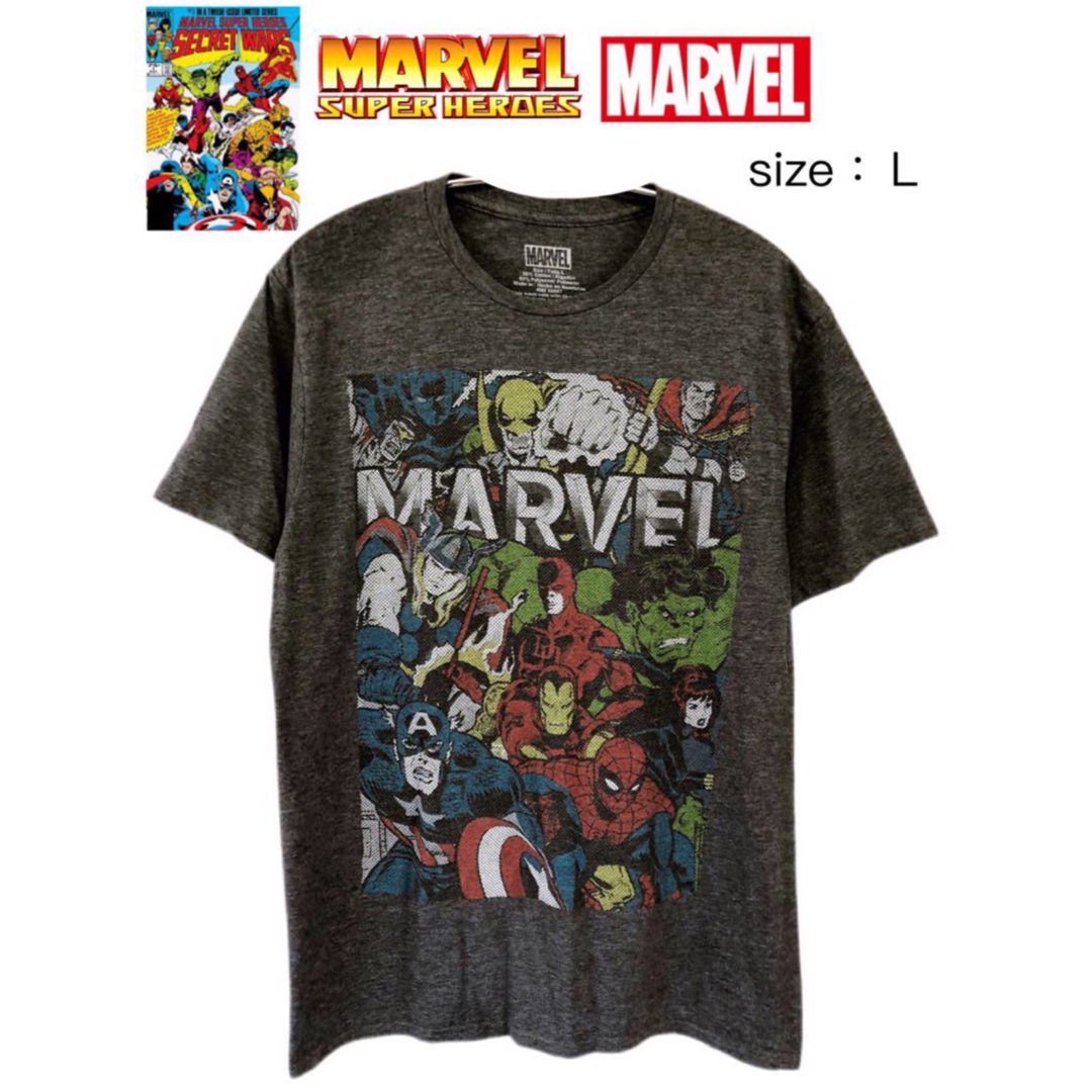MARVEL(マーベル)のMARVEL SUPER HEROES　Tシャツ　L 　グレー　USA古着 メンズのトップス(Tシャツ/カットソー(半袖/袖なし))の商品写真