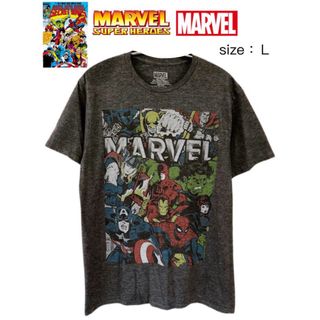 マーベル(MARVEL)のMARVEL SUPER HEROES　Tシャツ　L 　グレー　USA古着(Tシャツ/カットソー(半袖/袖なし))