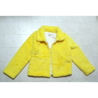 美品 ファーコート L 黄色 ステンカラー 襟付き ショート フロントファスナー(毛皮/ファーコート)