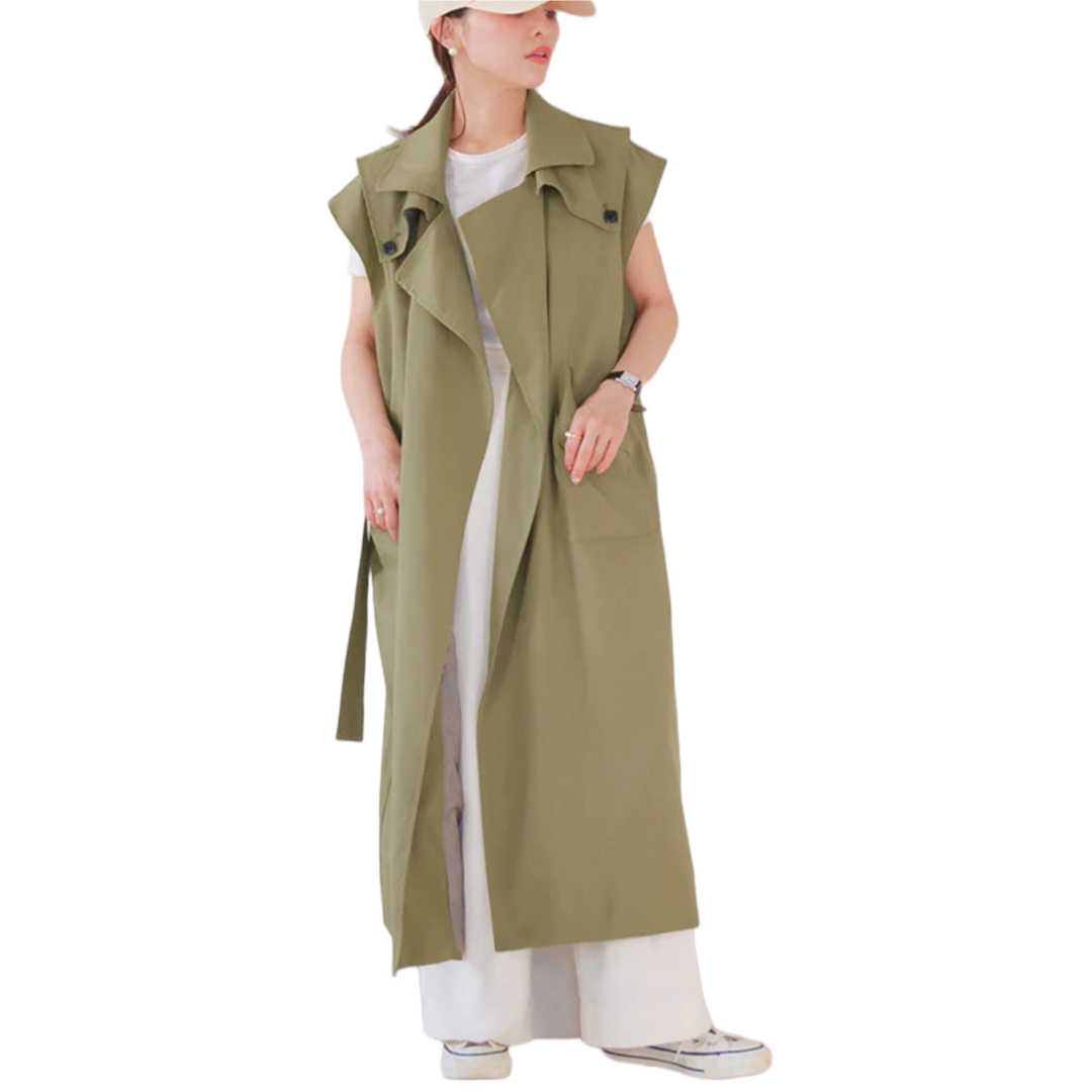 送料無料 通販  trench long UNLIENS 117 gilet ベスト/ジレ green sage ベスト/ジレ