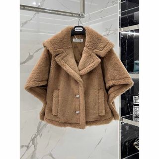 Max Mara リアルファー ダブルブレストコート キャメルベージュ