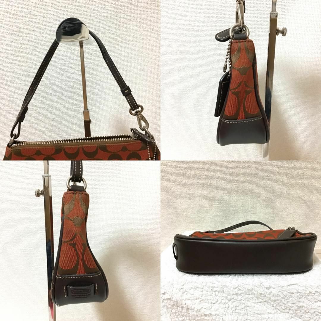 Branc_レディースバッグ美品✨COACHコーチショルダーバッグハンドバッグシグネチャーレッドブラウン赤茶