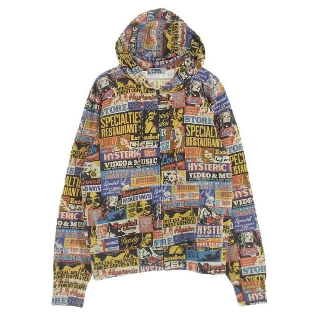 HYSTERIC GLAMOUR ヒステリックグラマー パーカー 0221CF06 コミック柄 総柄 ジップ パーカー マルチカラー マルチカラー系 S約43cm着丈