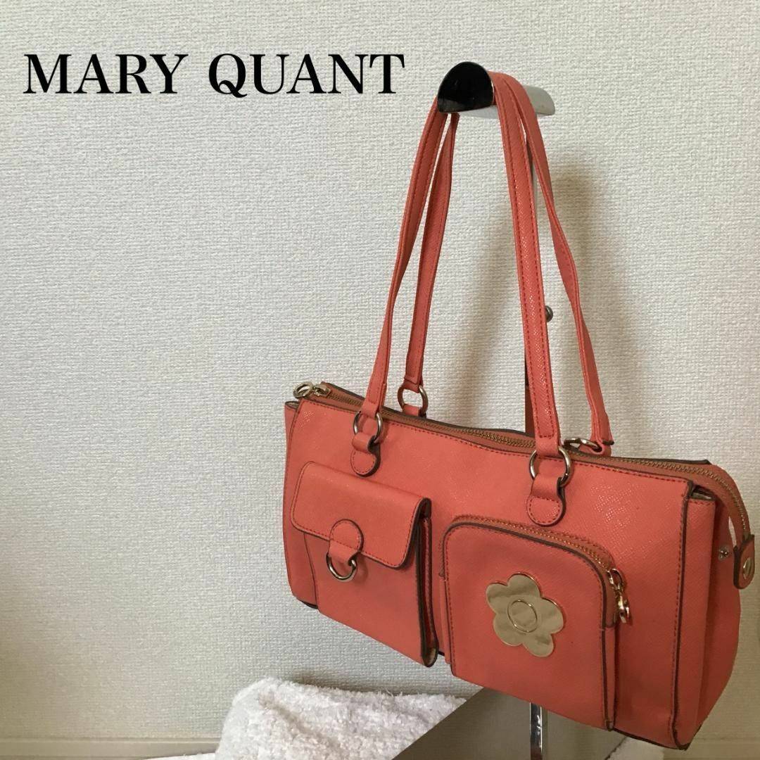 美品✨MARY QUANT マリークヮントセミショルダーバッグトートバッグピンクファスナータイプ外側