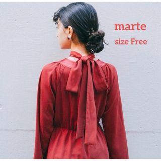 マルテ(Marte)のMARTE マルテ リボン ネックドレス ワンピース レッド 結婚式 フォーマル(ロングワンピース/マキシワンピース)