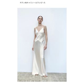 ザラ(ZARA)のサテン地キャミソールワンピース ZARA Mサイズ(ロングドレス)