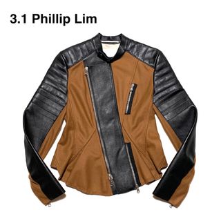 スリーワンフィリップリム(3.1 Phillip Lim)の☆美品 フィリップリム レザー ウール 切替 シングル ライダース ジャケット(ライダースジャケット)