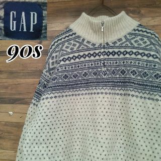 ギャップ(GAP)のOLD　GAP　オールドギャップ　90s 総柄　雪柄　ハーフジップ　ニット(ニット/セーター)