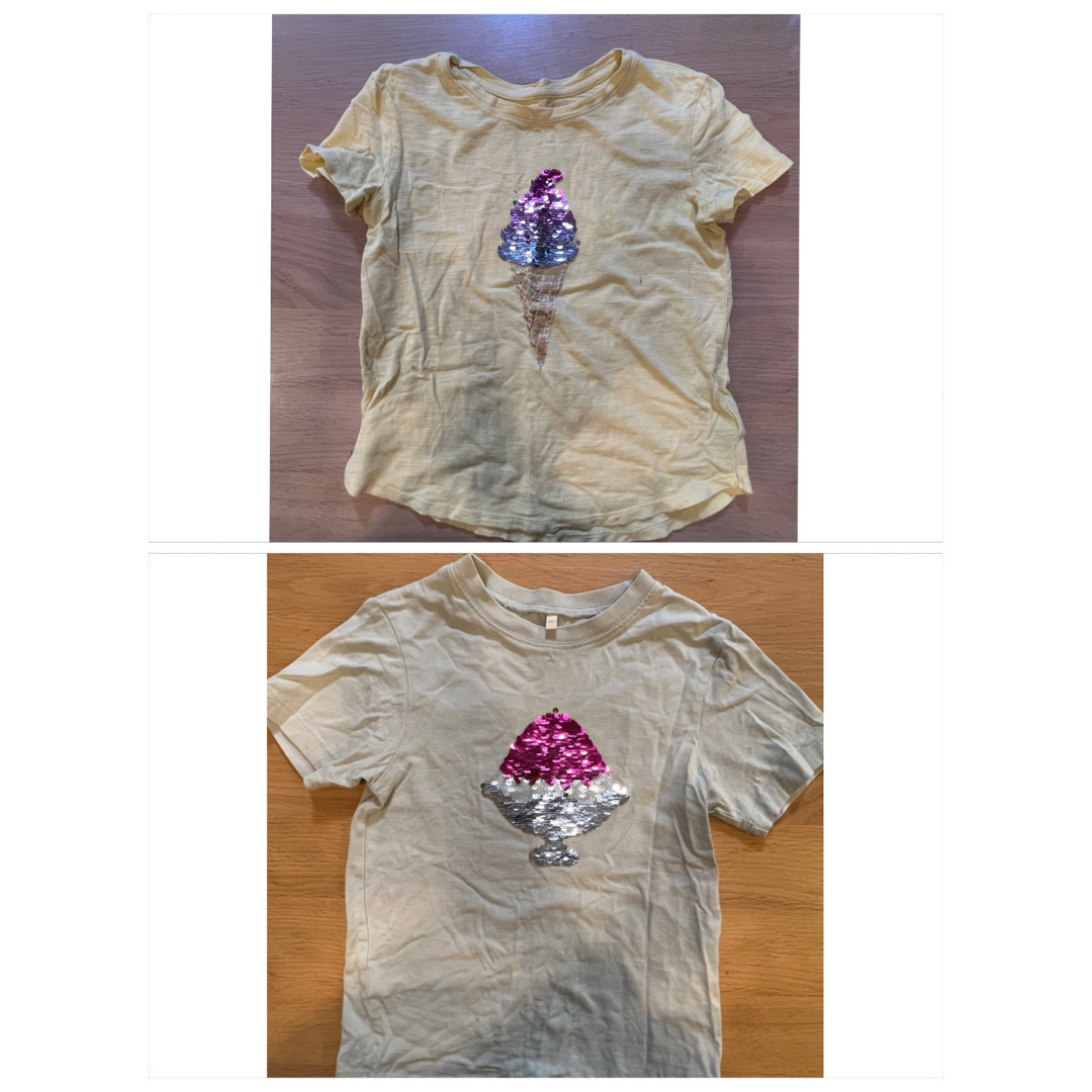 GAP(ギャップ)のスパンコールTシャツ2枚セット　GAP GU キッズ/ベビー/マタニティのキッズ服女の子用(90cm~)(Tシャツ/カットソー)の商品写真