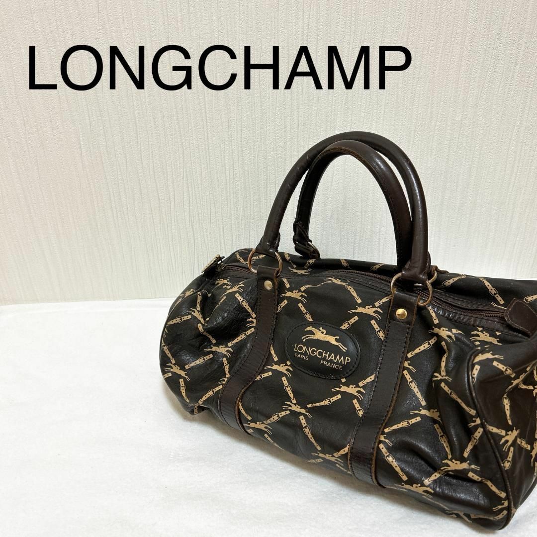 LONGCHAMP(ロンシャン)の美品✨LONGCHAMPロンシャンハンドバッグトートバッグダークブラウン総柄 レディースのバッグ(トートバッグ)の商品写真