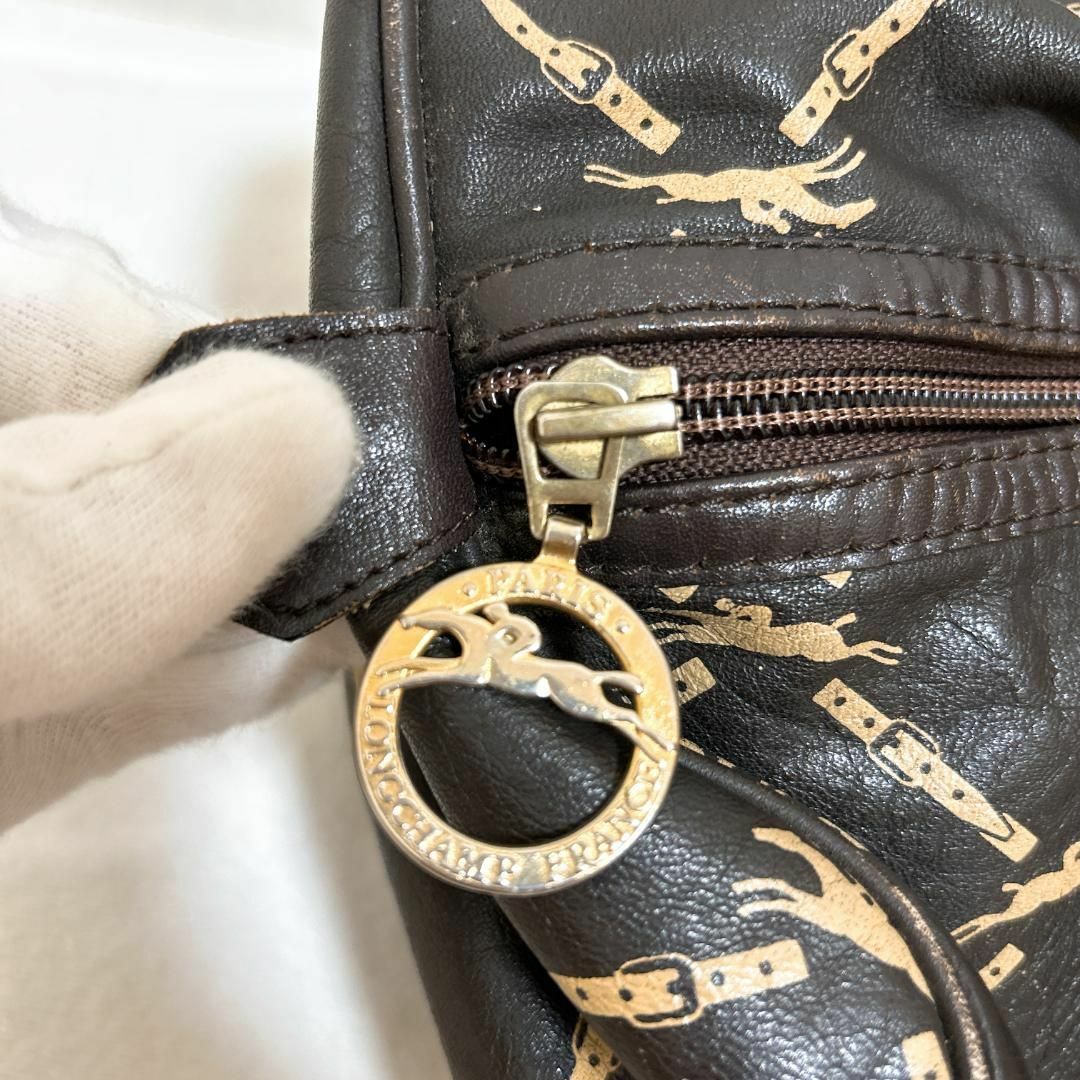 美品✨LONGCHAMPロンシャンハンドバッグトートバッグダークブラウン総柄 美品✨LONGCHAMPロンシャンハンドバッグトートバッグダークブラウン総柄