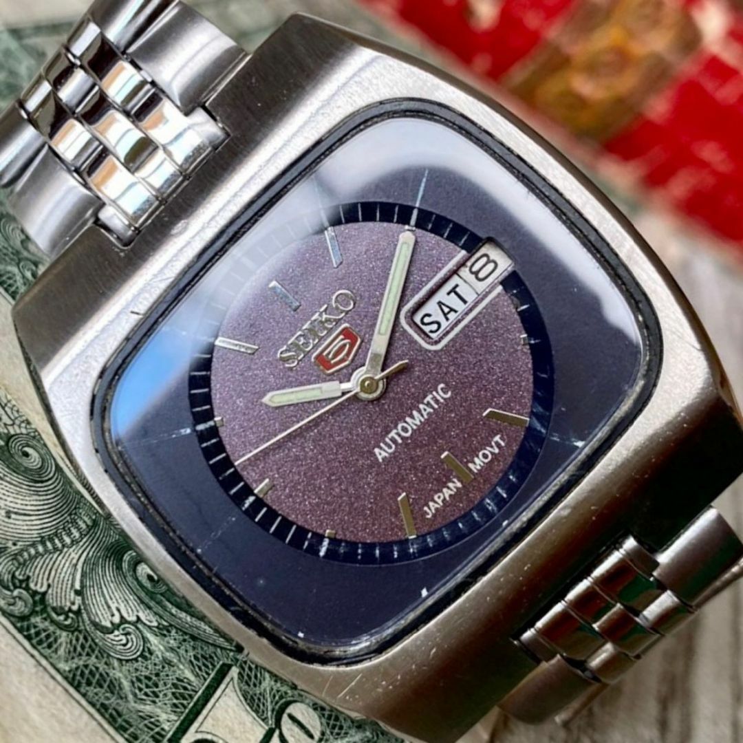 【スクエア】セイコー5 メンズ腕時計 自動巻き ヴィンテージ最大17cmカラー