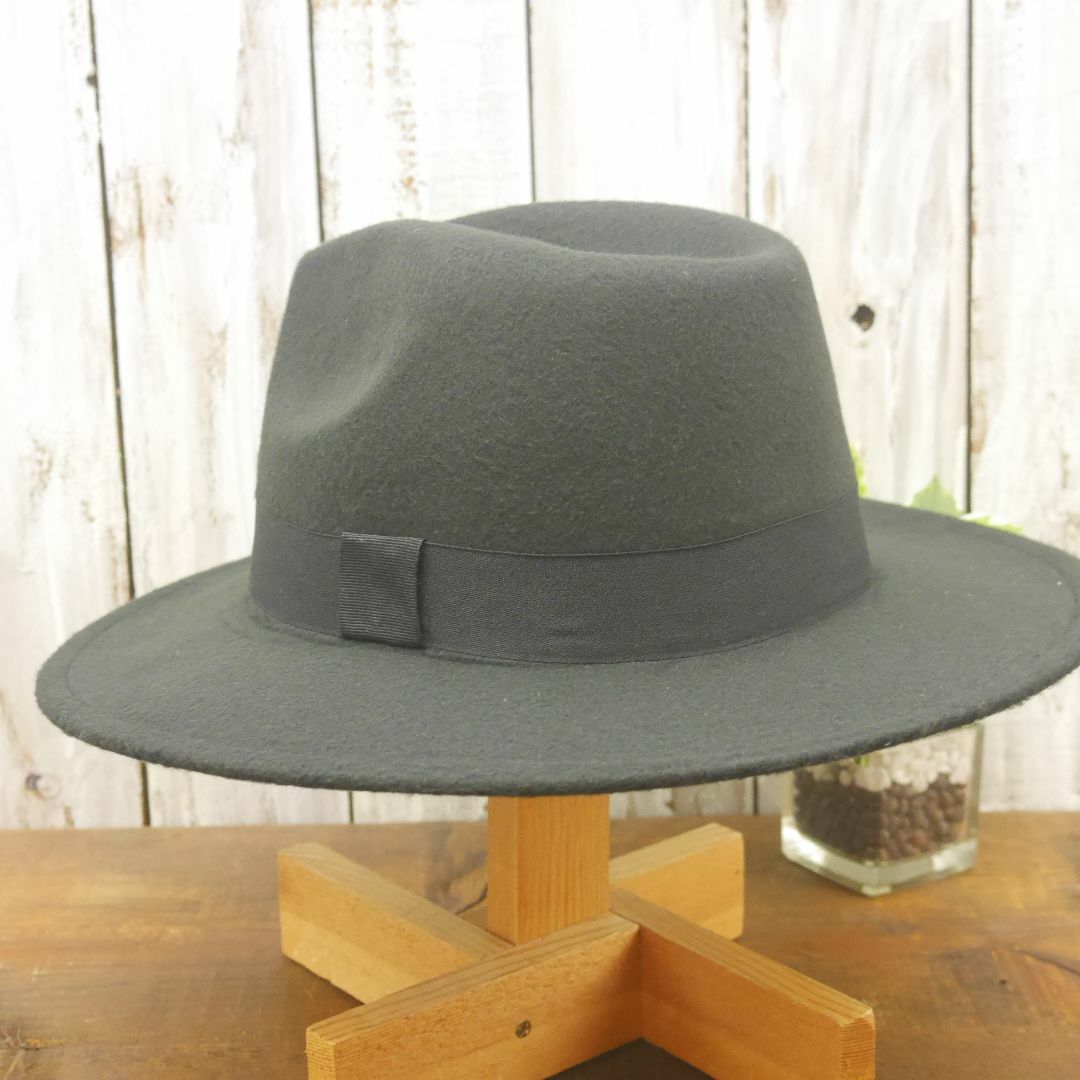 フェドラハット　ブラック　ウール風 中折れハット ボルサリーノ サイズ調整可 メンズの帽子(ハット)の商品写真