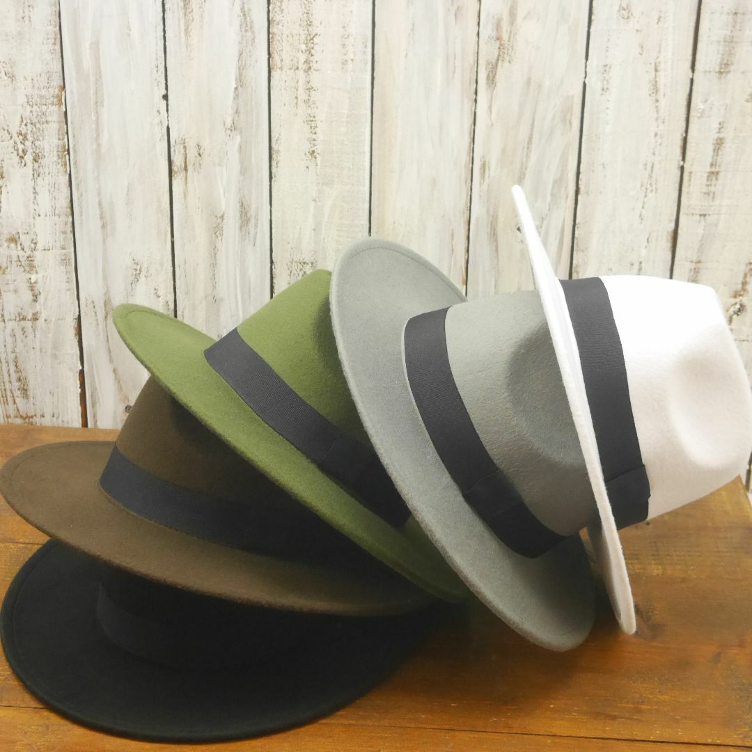 フェドラハット　ブラック　ウール風 中折れハット ボルサリーノ サイズ調整可 メンズの帽子(ハット)の商品写真