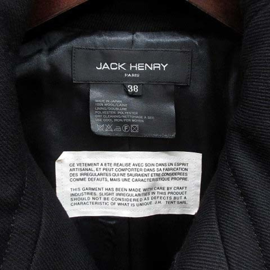 39cm身幅ジャックヘンリー スタンドカラー コート ロング ウール ブラック 38 日本製