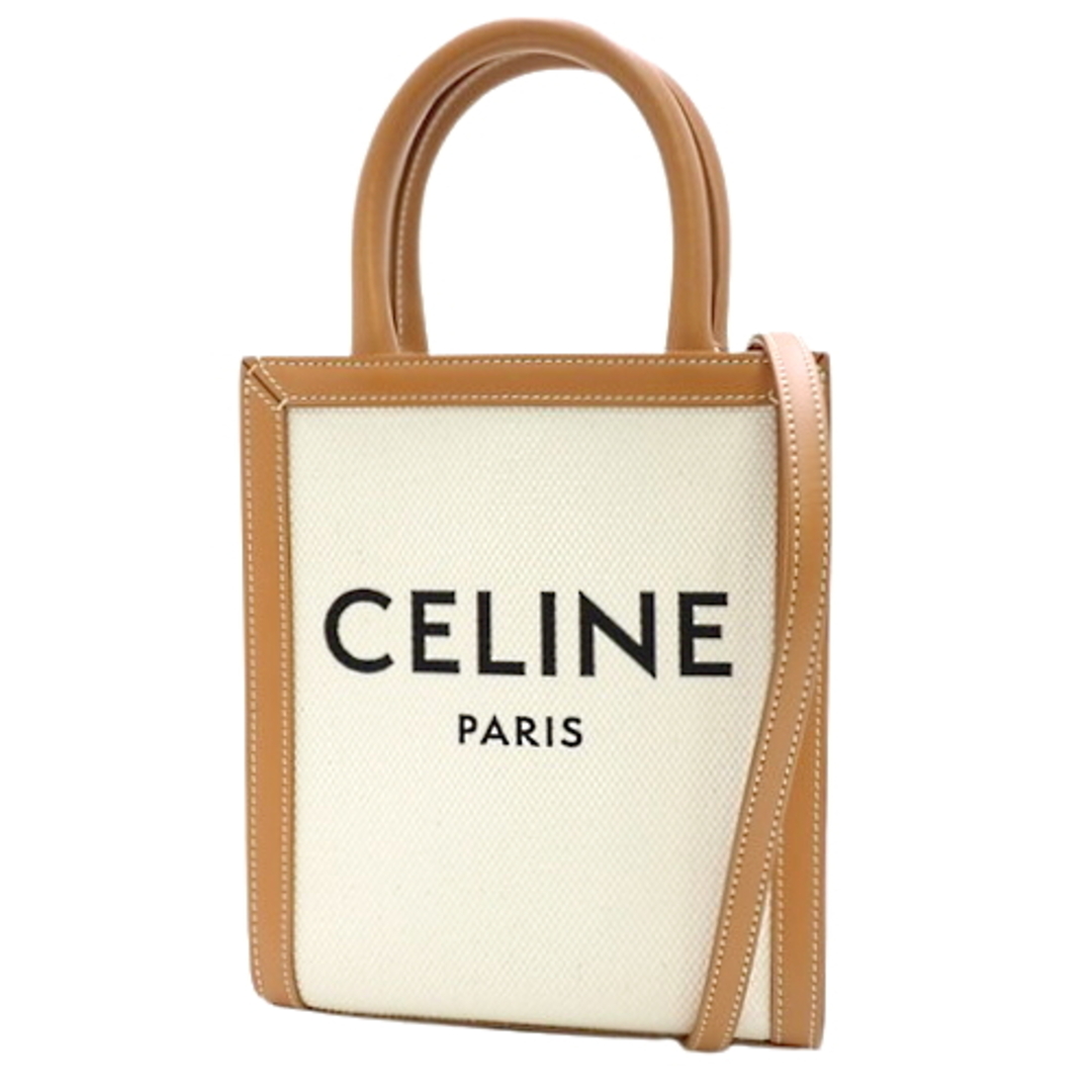 約23cmハンドル高さCELINE(セリーヌ) ミニ バーティカル カバ ハンドバッグ 2WAY 肩掛け 斜め掛け カーフ キャンバス ナチュラル/タン ベージュ ブラウン茶 ゴールド金具 193302BNZ.02NT レディース 40802074549【アラモード】