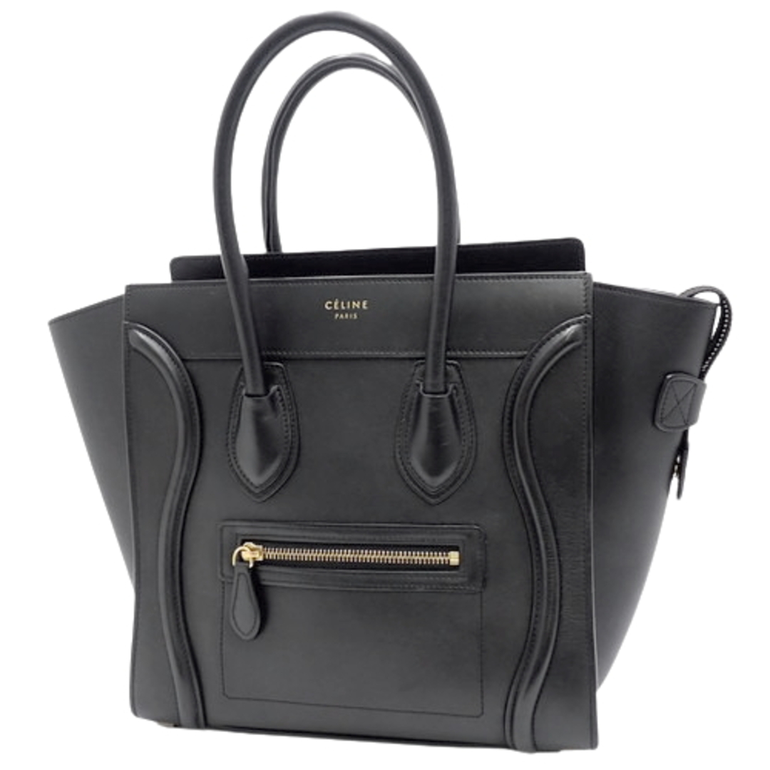 CELINE(セリーヌ) ラゲージ マイクロショッパー ハンドバッグ トートバッグ 旧ロゴ レザー ブラック黒 ゴールド金具 レディース 40802051463【アラモード】小キズメッキ剥げ内側その他内側