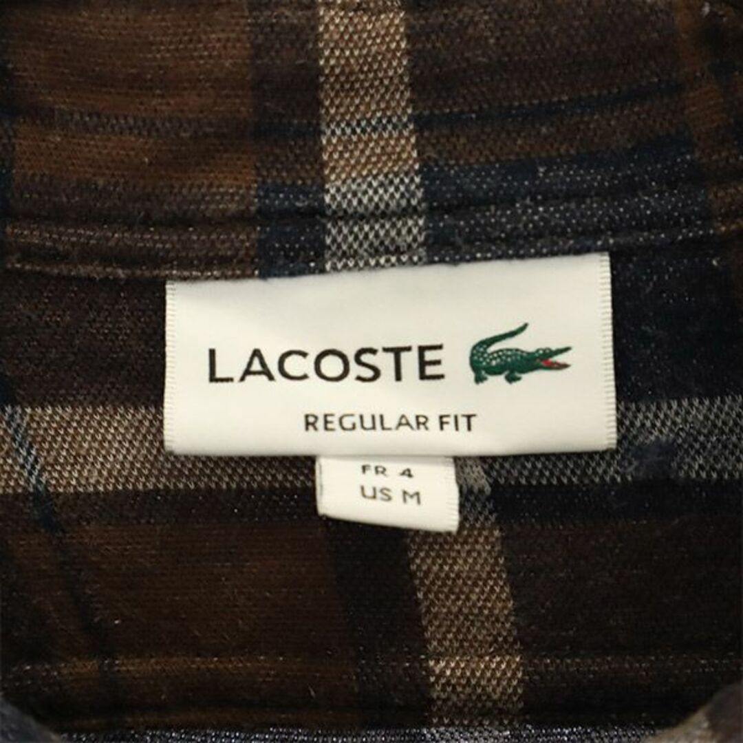 LACOSTE(ラコステ)のラコステ チェック 長袖 ボタンダウンシャツ M ブラウン系 LACOSTE ロゴワッペン メンズ 古着 【231127】 メンズのトップス(シャツ)の商品写真